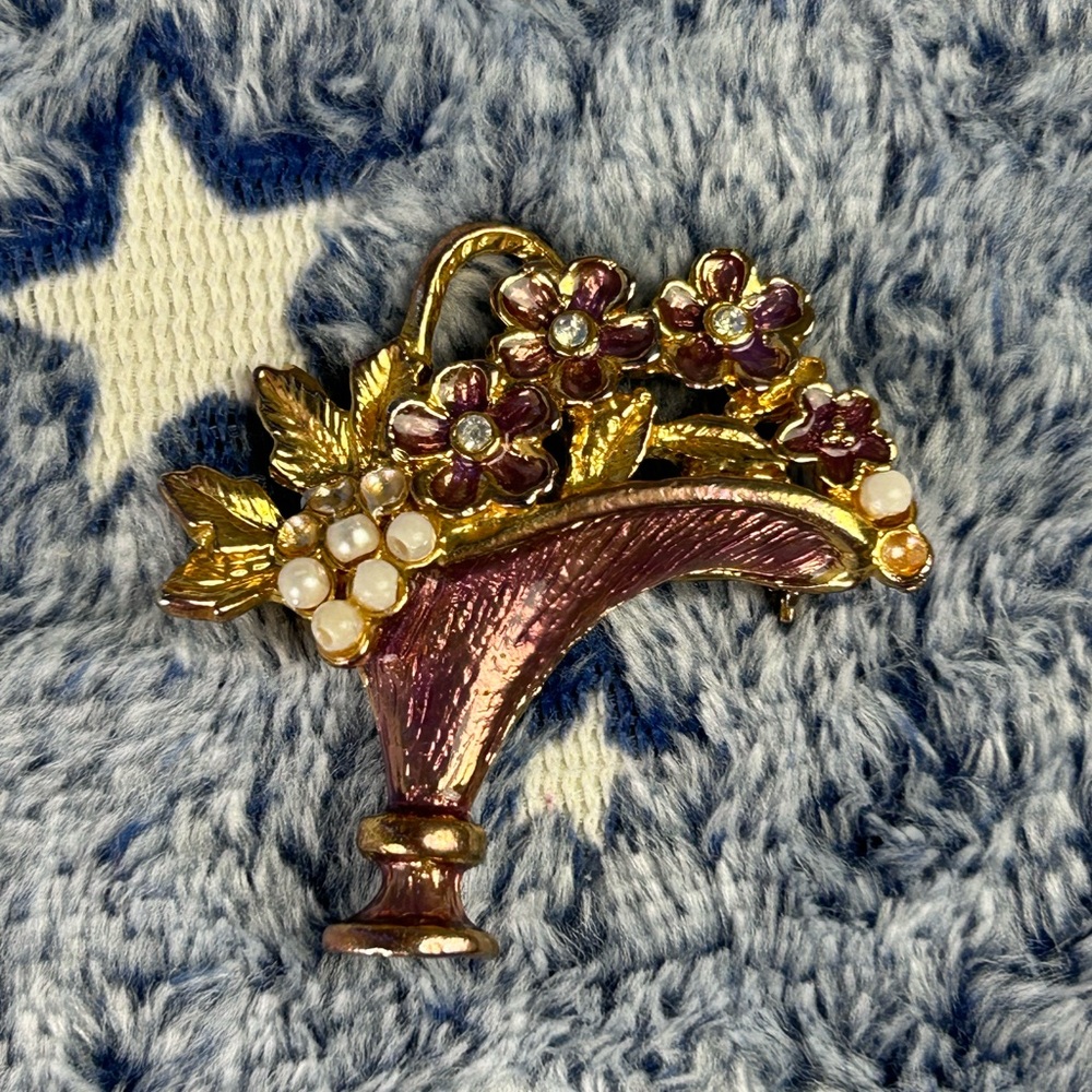 Gold and Purple Floral Brooch